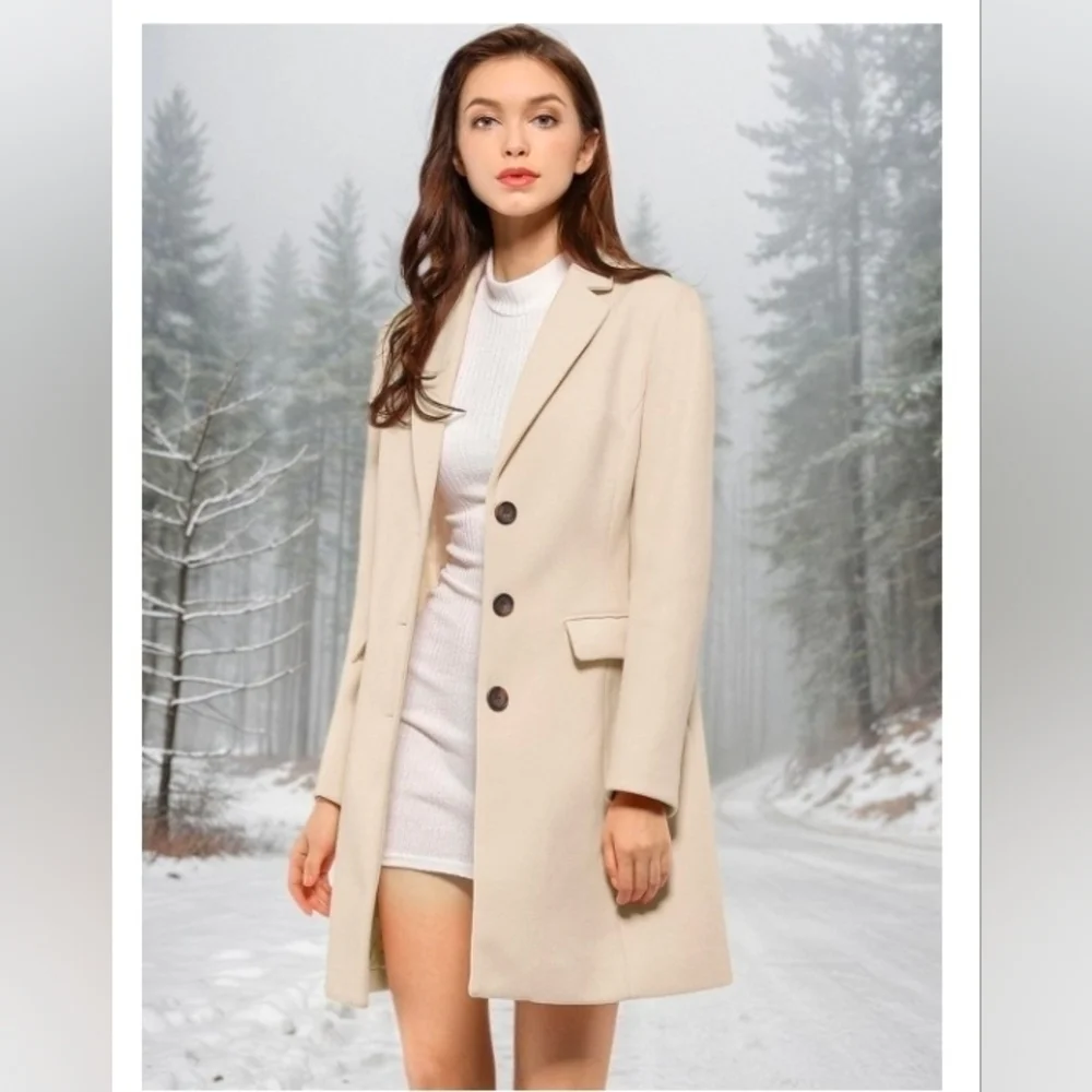 Allegra K Women Notched Lapel Single Breasted Outwear Winter Coat